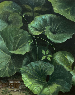 "Suo's garden", huile sur bois, 20x25 cm, 2021, SOLD