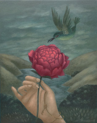 "L'Offrande", huile sur bois 20x25 cm, 2024, SOLD