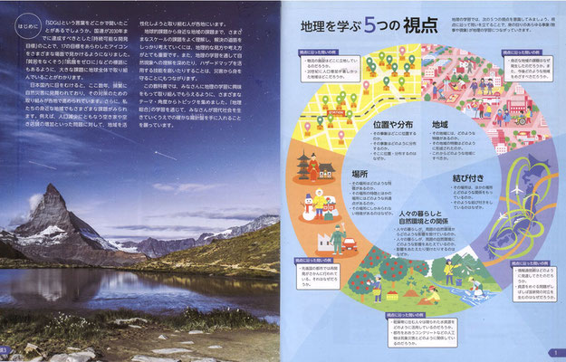 高校教科書「地理総合」（令和4年度用）(東京書籍）巻頭ページとタイトル描き文字