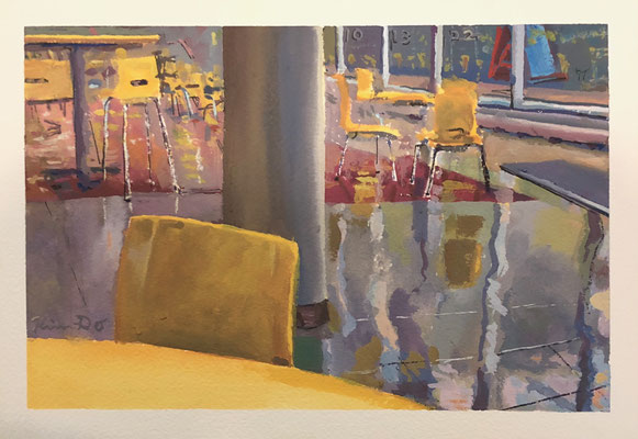 SUNY Purchase Humanities Bldg .Lobby gouache 6x9" 2022