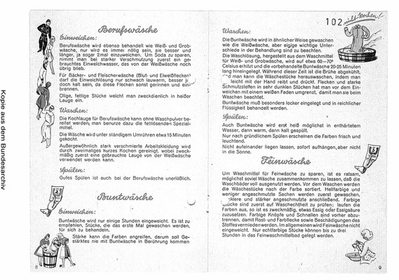 W1, 2, 3, gezeichnet von K. Wieschala, Innenseite 3. Waschfibel, 1943