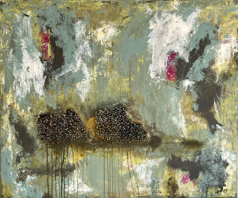 Acryl mit Collage. 120 x 100 x 4 cm