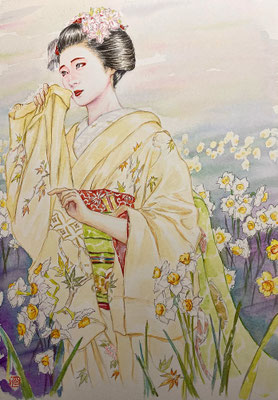 72：京舞井上流「祇園小唄」水仙の景（18×26㎝）