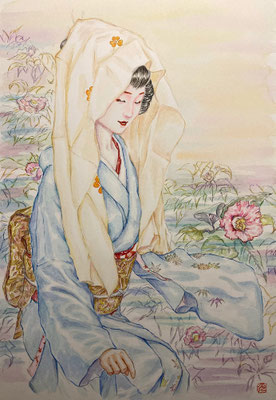 69：若柳流「宇治茶」室町椿の景（18×26㎝）