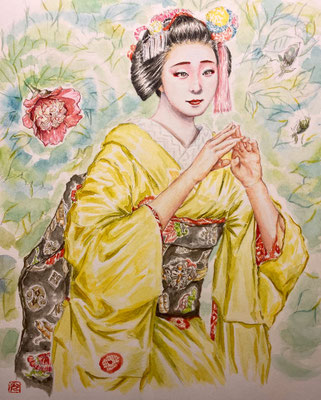 27：若柳流「祇園小唄」宮川町（月光椿の景）（18×26㎝）