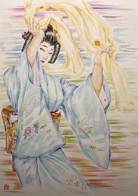 55：若柳流「宇治茶」十連作『疾風』宮川町（18×26㎝）
