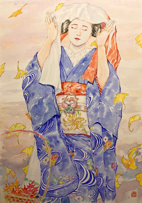 68：京舞井上流「紅葉売」散り銀杏の景（18×26㎝）