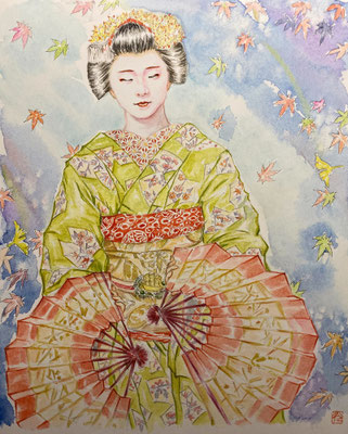 39：若柳流「紅葉の橋」宮川町（18×26㎝）