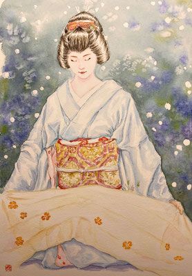 58：若柳流「宇治茶」十連作『雪華』宮川町（18×26㎝）