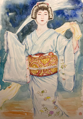 56：若柳流「宇治茶」十連作『流星』宮川町（18×26㎝）