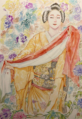 70：京舞井上流「六段くずし」朝顔の景（18×26㎝）