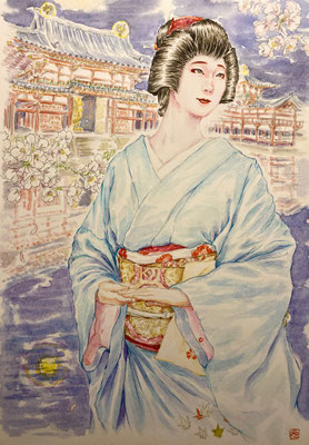 59：若柳流「宇治茶」十連作『朧月』平等院鳳凰堂（18×26㎝）