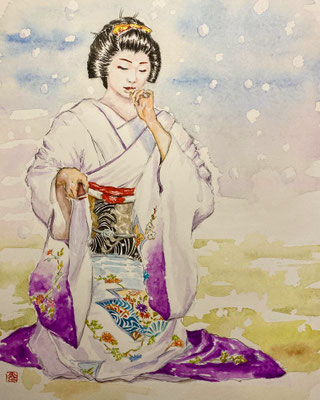 12:若柳流「御所のお庭」『雪景』（18×26㎝）