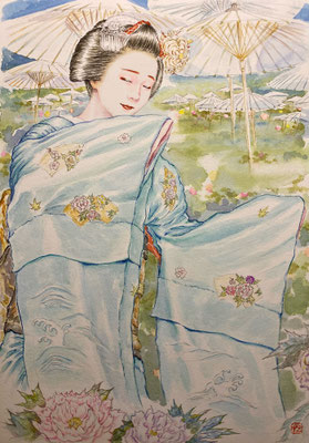 66：若柳流「春雨」乙訓寺 牡丹の景（18×26㎝）