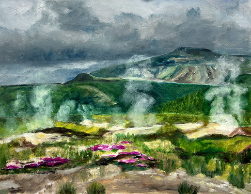 Moni GEYSIRE ISLANDREISE Ölfarbe auf Ölmalpapier 50 X 64 cm | Foto: Günter Wintgens
