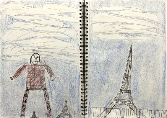 Aylin ICH MIT DEM EIFFELTURM Bleistift, Ölkreide auf Papier 42 x 59 cm | Foto: Günter Wintgens