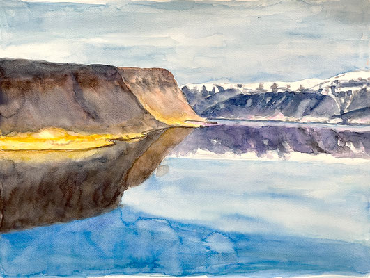 Moni GROßE SPIEGELUNG ISLANDREISE Aquarell 36 x 48 cm | Foto: Günter Wintgens