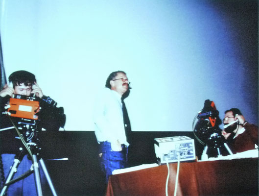 Geller appears to be preparing for a demonstration of porcelain layering.