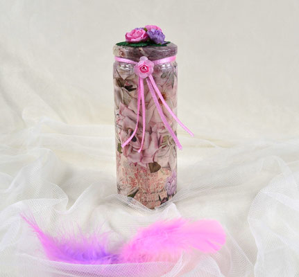 Geschenkverpackung aus Glas. Dekoriertes Glas (Nr. 2) flieder-rosa 