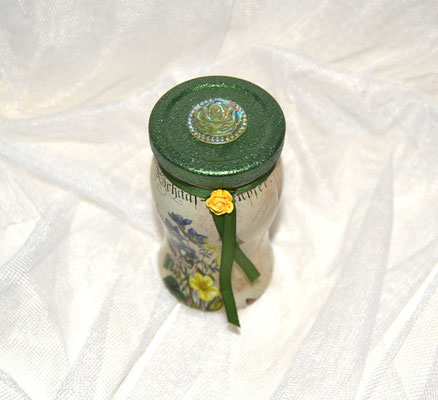 Geschenkverpackung aus Glas. Dekoglas (Nr. 11) d. grün mit gelber Rose