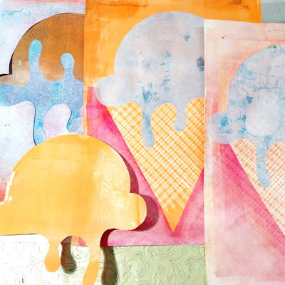 Buntes Eis im Monotypie-Workshop in der Craftschöpferey in Ganderkesee.