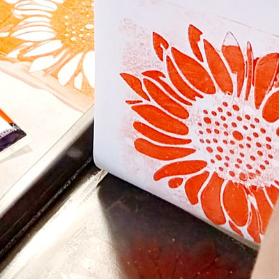 Eine Blume als Monotypie im Workshop Nähe Oldenburg und Bremen.