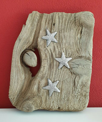 Driftwood Silver Stars /999 Finesilver / Treibholz handmade