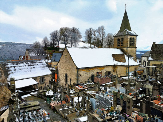 Eglise et cimetière de Murat le Quaire - Façon tableau - Massif du Sancy - Auvergne - France