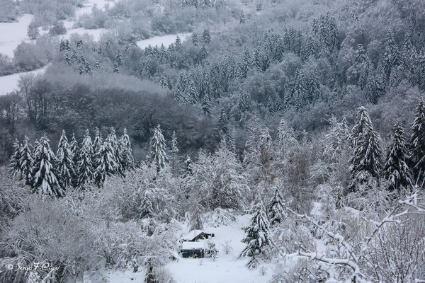 On pourrait croire que l'on se trouve dans le Grand Nord canadien, prêt à arriver dans une cabane refuge… Et non ! On est juste à Murat-le-Quaire dans le Massif du Sancy en Auvergne 😉