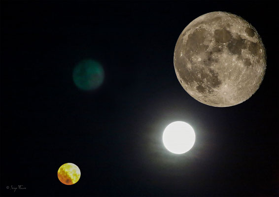 Cette nuit, c'était l'apogée de la pleine lune. Et comme d'habitude, mon sommeil était perturbé. Donc, j'ai positivé et je suis resté plus de trois heures à l'admirer et à la photographier. Maintenant, je vous propose de regarder le résultat de ma nuit.
