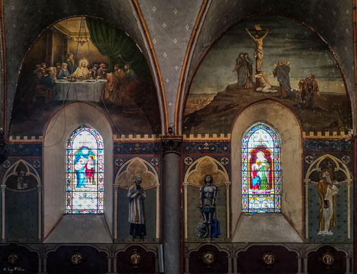 Fresques et vitraux dans l'église Saint-Ferréol de Murol, chef-d'œuvre de l'art néo-gothique auvergnat - Murol - Massif du Sancy - Auvergne - France