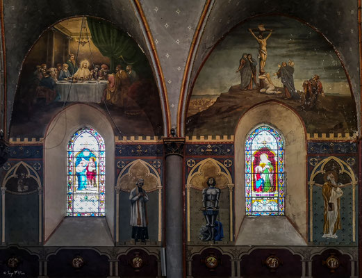 Fresques et vitraux dans l'église Saint-Ferréol de Murol, chef-d'œuvre de l'art néo-gothique auvergnat - Murol - Massif du Sancy - Auvergne - France