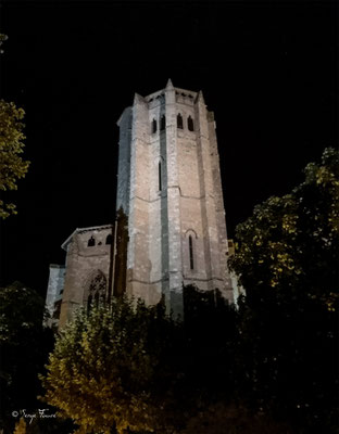 Tour Collégiale St Pierre de La Romieu, au nord du Gers, fut fondé au XIVe s. par le Cardinal Arnaud d'Aux, personnage influent de la cour pontificale de Clément V - France - Sur le chemin de Compostelle