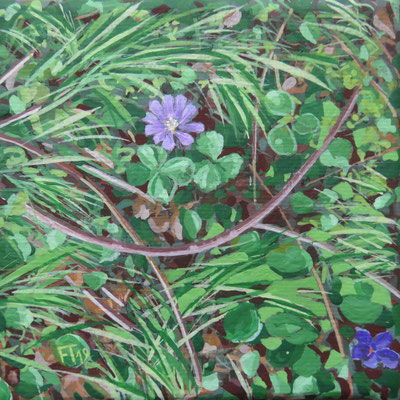 Françoise Trotabas - acrylique sur toile - 10x1Ocm -  fleur violette  du Piré 2019 - 