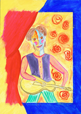 Sergio avec sa guitare, gouache on paper, 29.7 x 42 cm, Paris, 1999.  It is 2jpg.