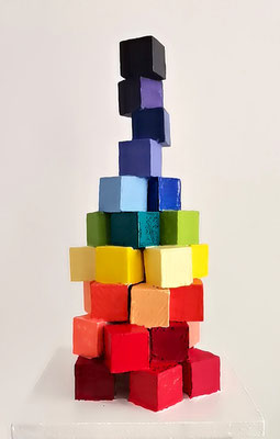 Sculptur wood acryl, coloured tower, 2024