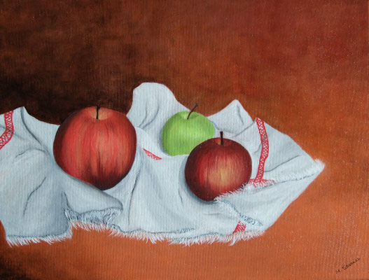 Stillleben mit Äpfel, 30x40, Öl auf Leinwand