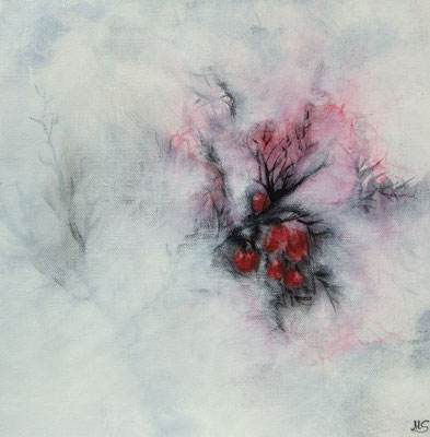Früchte, 40x40, Tusche und Acryl auf Leinwand