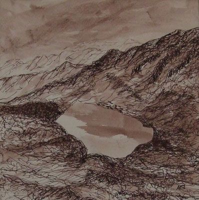 Gosainkundsee in Langtang, 40x40 m.P., Tusche auf Papier