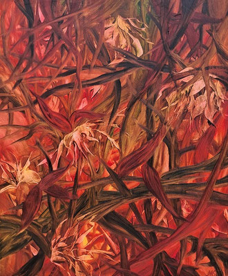 Blütenzauber am Erdgrund, 70x50, Öl auf Leinwand