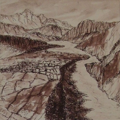 Flußtal Kali Gandaki, 40x40 m.P., Tusche auf Papier