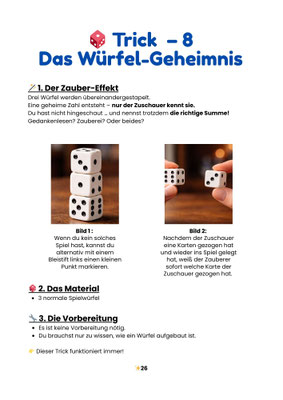 Zaubertrick für Kinder mit drei Spielwürfeln, die gestapelt und in der Hand gehalten werden, um eine geheime Zahl zu erraten.