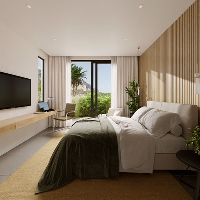 modern bedroom interior rendering for residential architecture - Dionis Studio