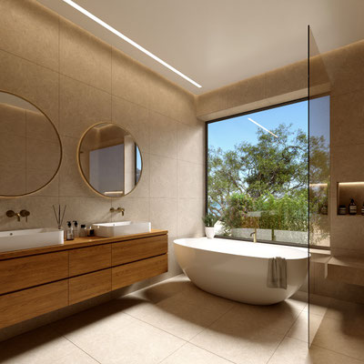 modern bathroom interior architectural visualization with natural lighting - Dionis Studio