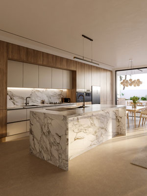 luxury kitchen interior architectural visualization with natural lighting - Dionis Studio