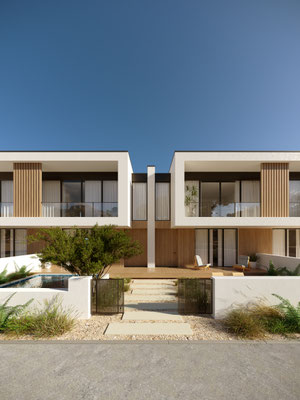 luxury private villa architectural visualization with warm sunset light - Dionis Studio