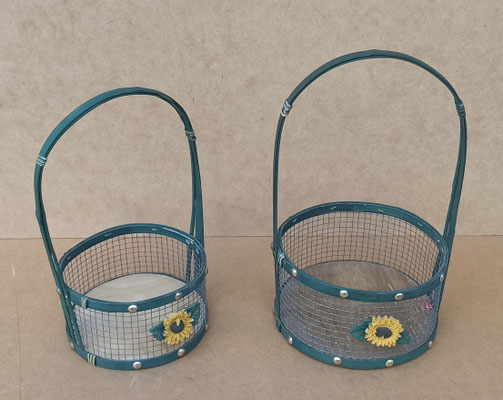 Cesto metal girasoles. Ref 8527-1. Grande 29x17. Pequeña 26x15