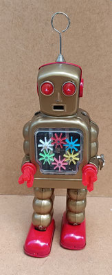 Robot chispas dorado. Ref MS436G. 24 cms. Emite chispas al andar