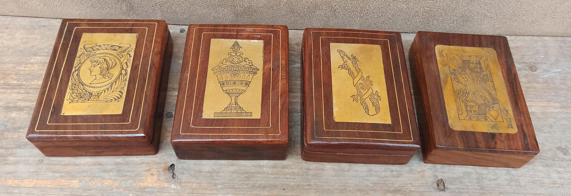 Cajas madera de palisandro adornos latón para baraja de cartas. Ref 266426. 12x10x4