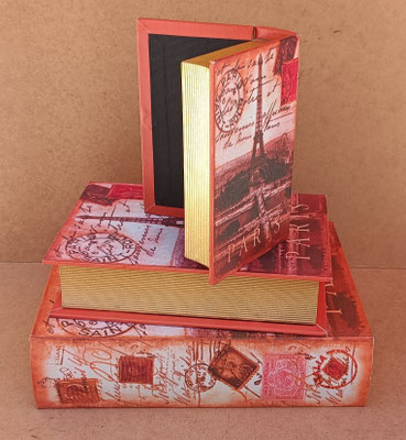 Caja libro París. Ref 74127. Grande 5x26x9. Mediano 29x19,5x7. Pequeño 22x13x5